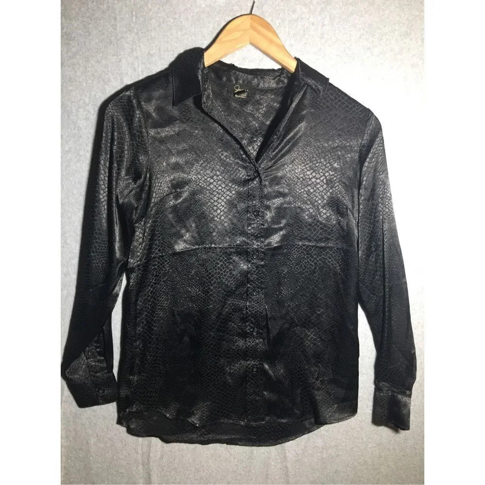 Womens Japna Button Up Shirt Snake Print Eras Tour Reputation Black Silky